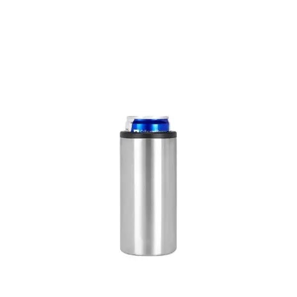 Makerflo 12 oz Slim Duozie Stainless Steel Can Cooler Pack of 1 with Clear Splash Proof Lid | Craft-Ready for DIY Gifts & Personalization (Epoxy, UV DTF, Vinyl, and Laser Engraving)