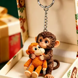 Protective Hug Monkey Acrylic Keychain, Inspirational Courage Themed Pendant, Fashion Bag Backpack Purse Car Key Decor Ornament