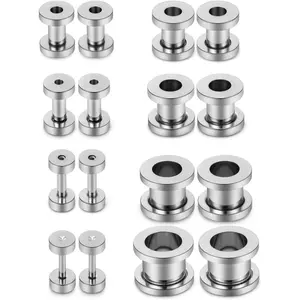 Screw Fit Ear Gauges Kit Surgical Steel Tunnel Expander Earrings Earlobe Plugs Stretching Body Piercing Jewelry Set for Women Men 14G-00G 8 Pairs