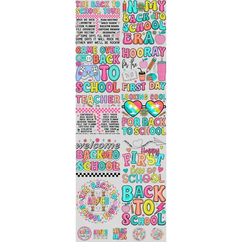 Back To School Tour DTF Transfers Gang Sheet 22” wide x 60” long DIY Direct to Film T Shirt Transfers