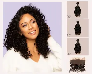 Brazilian Deep Wave Bundle Set - 18" Frontal + 20", 20", 20" Bundles