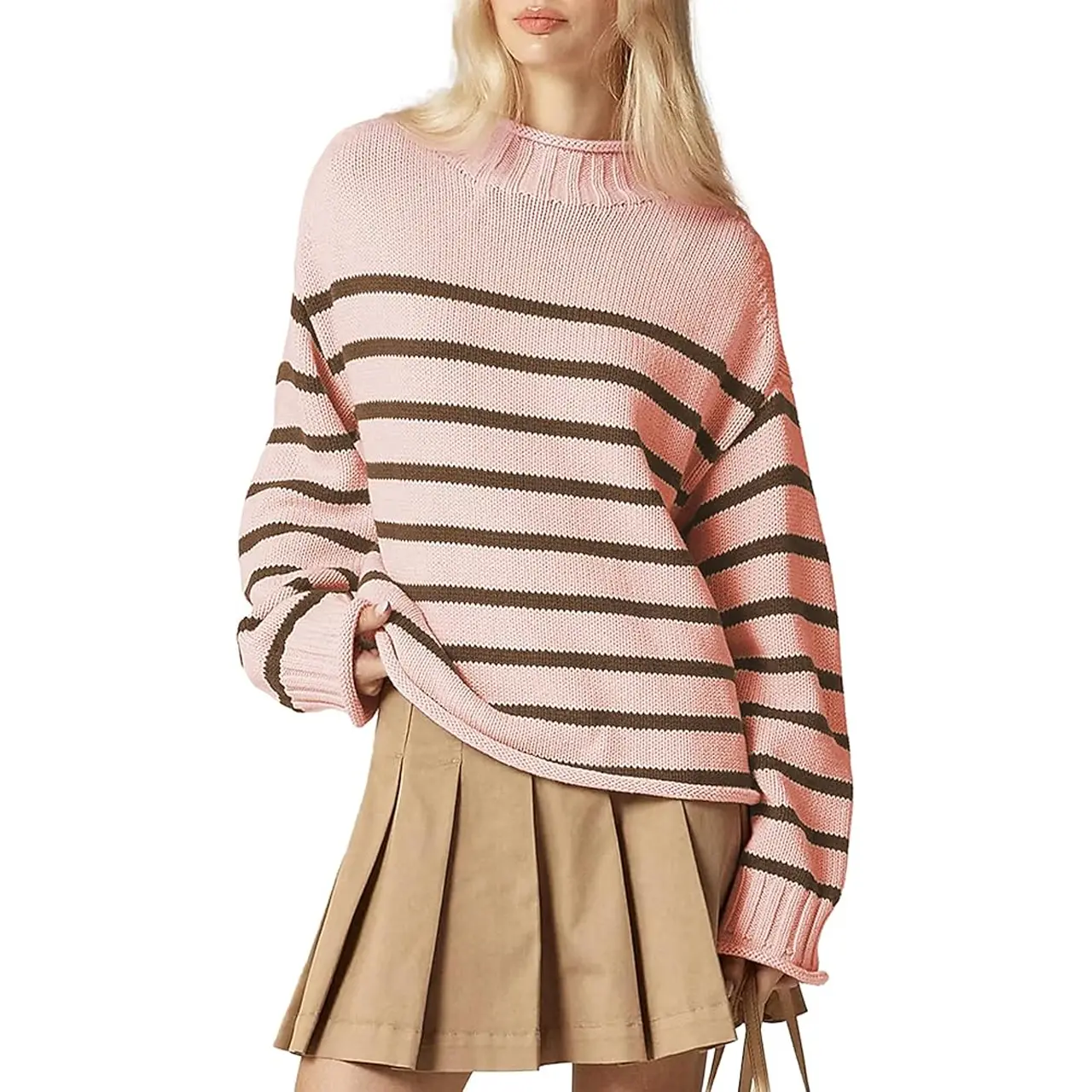 Oversized High-Neck Roll-Neck Knit Sweater for Women, Long Sleeve Comfortable Fall Winter Casual Top, Relaxed Fit Cozy Fashion Knitwear Style Design, Effortless Layering Piece Silhouette Trending Now, Modern Chunky