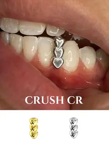 CRUSH CR 18K Gold Plated Stacked Heart Tooth for Women Men, Minimalist 3-Heart Design Hypoallergenic Removable Perfect Birthday Anniversary Graduation and Holiday Gift Suitable for Hip Hop Enthusiasts Streetwear Lovers Trendsetters Premium Dental Jewelry