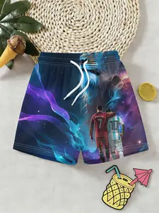 Boys' Star Lion Messi Ronaldo Backprint Full-Print 3D Beach Pants, Outdoor Casual Wear, Holiday Gift, Birthday Present