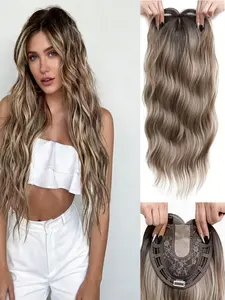 🔥Boost Your Confidence with Fuller Waves! 22 Inch Wavy Hair Topper with Bangs | Premium Kanekalon Synthetic | Clip-In | Thinning Hair | Natural Volume & Realistic Finish