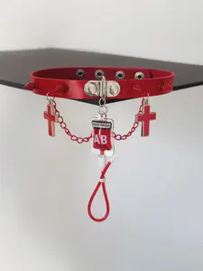 Gothic Vampire Necklace, Dark Cross Pendant, Dark And Mysterious Aesthetic, Unisex PU Leather Chain, Handmade Choker, Gothic Mystery Jewelry