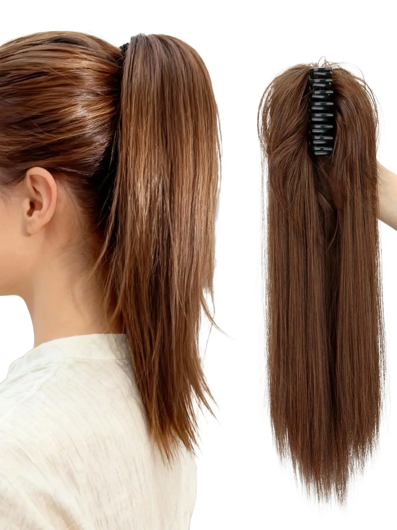 16 Inch Straight Claw Clip Ponytail Extension, Heat Resistant Fiber Synthetic Hair Claw Clip Straight Ponytail Wig, Synthetic Hair Pieces, Synthetic Ponytail Hairpieces, Daily Party Festivals Multiple Occasions Use