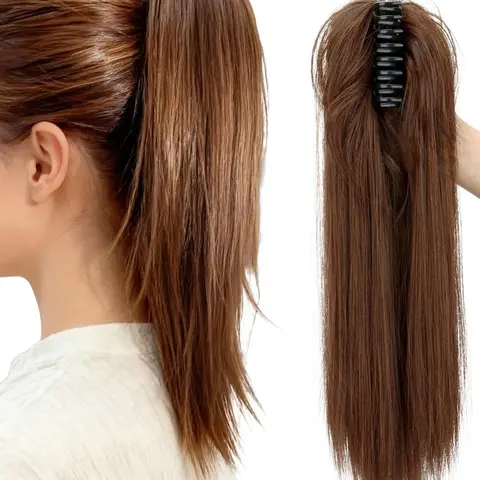 16 Inch Straight Claw Clip Ponytail Extension, Heat Resistant Fiber Synthetic Hair Claw Clip Straight Ponytail Wig, Synthetic Hair Pieces, Synthetic Ponytail Hairpieces, Daily Party Festivals Multiple Occasions Use