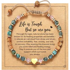 Uplifting Gifts for Women, Natural Stone Bracelet with Motivational Card, Inspirational Thinking of You Present for Friend Sister Birthday