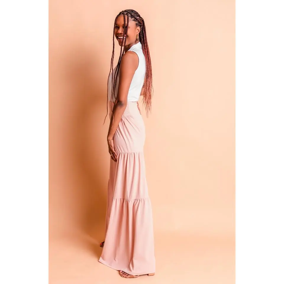 Tall Ribbed Tiered Palazzo Pants