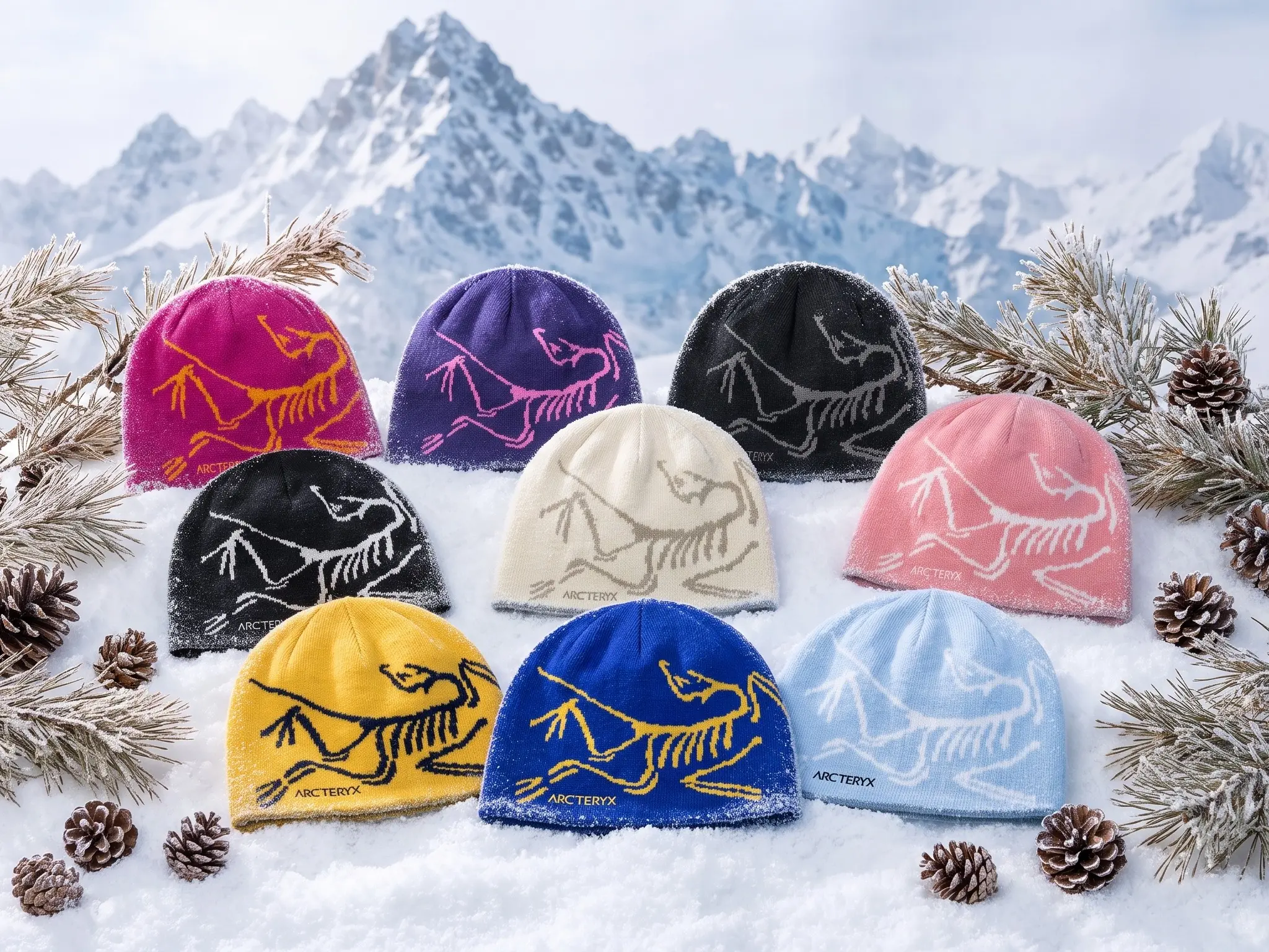 Arcteryx Bird Head Toque Snowy Mountain Winter Beanie Color Grid | Warm Breathable Wool Blend Thermal Knit Cap | Y2K Frozen Legacy Skiing Outdoor Wear