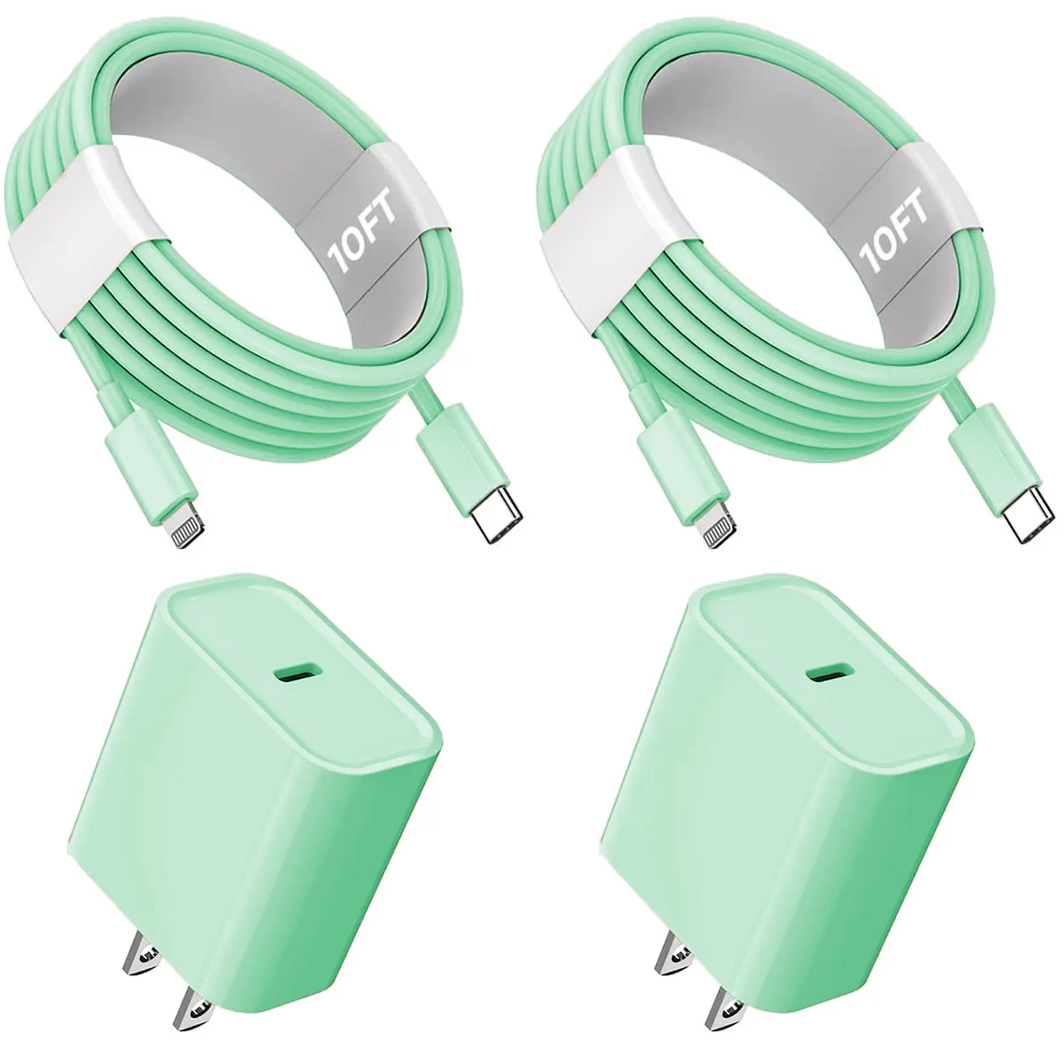 JAYUANONE iPhone Charger Fast Charging 2 Pack Green Type C Wall Charger Block with 2 Pack 10FT USB C to Lightning Cable for iPhone 14/13/12/12 Pro Max/11/Xs Max/XR/X,AirPods Pro