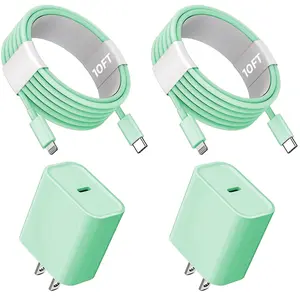 JAYUANONE iPhone Charger Fast Charging 2 Pack Green Type C Wall Charger Block with 2 Pack 10FT USB C to Lightning Cable for iPhone 14/13/12/12 Pro Max/11/Xs Max/XR/X,AirPods Pro