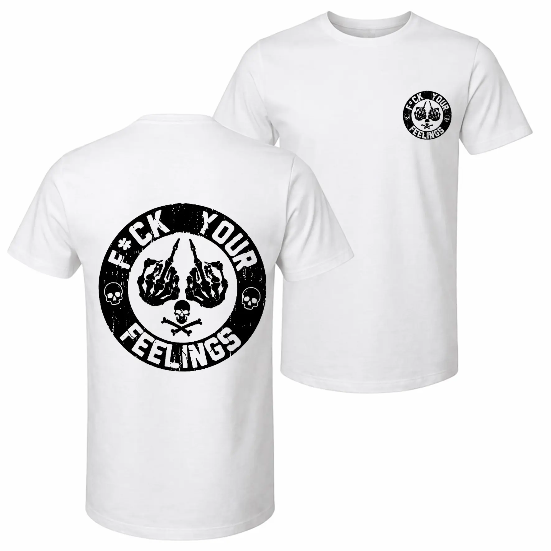 Unisex Streetwear Tee with "F*ck Your Feelings" Skull Print, Shortsleeve Relaxed Fit Design, Lightweight Breathable Fabric, Outfits, Graphic, Cotton, Loose Fit, Casual, Elastic, Alternative Style, 2Xl, Round Neck, Retro, T-Shirt, Menswear, Tops