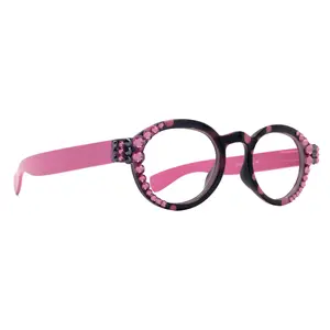 Dotty Chic, Bling Round Reading Glasses for Women  Pink frames with polka-dot pattern Genuine European Crystals +1.25 +3  NY Fifth Avenue