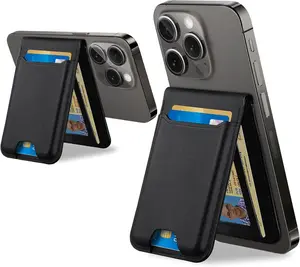 Magsafe Wallet Stand for iPhone 17/16/15/14/13/12 Series Strongest Magnetic Wallet with Adjustable Stand ID Window 6 Cards Holder Vegan Leather RFID Blocking Black