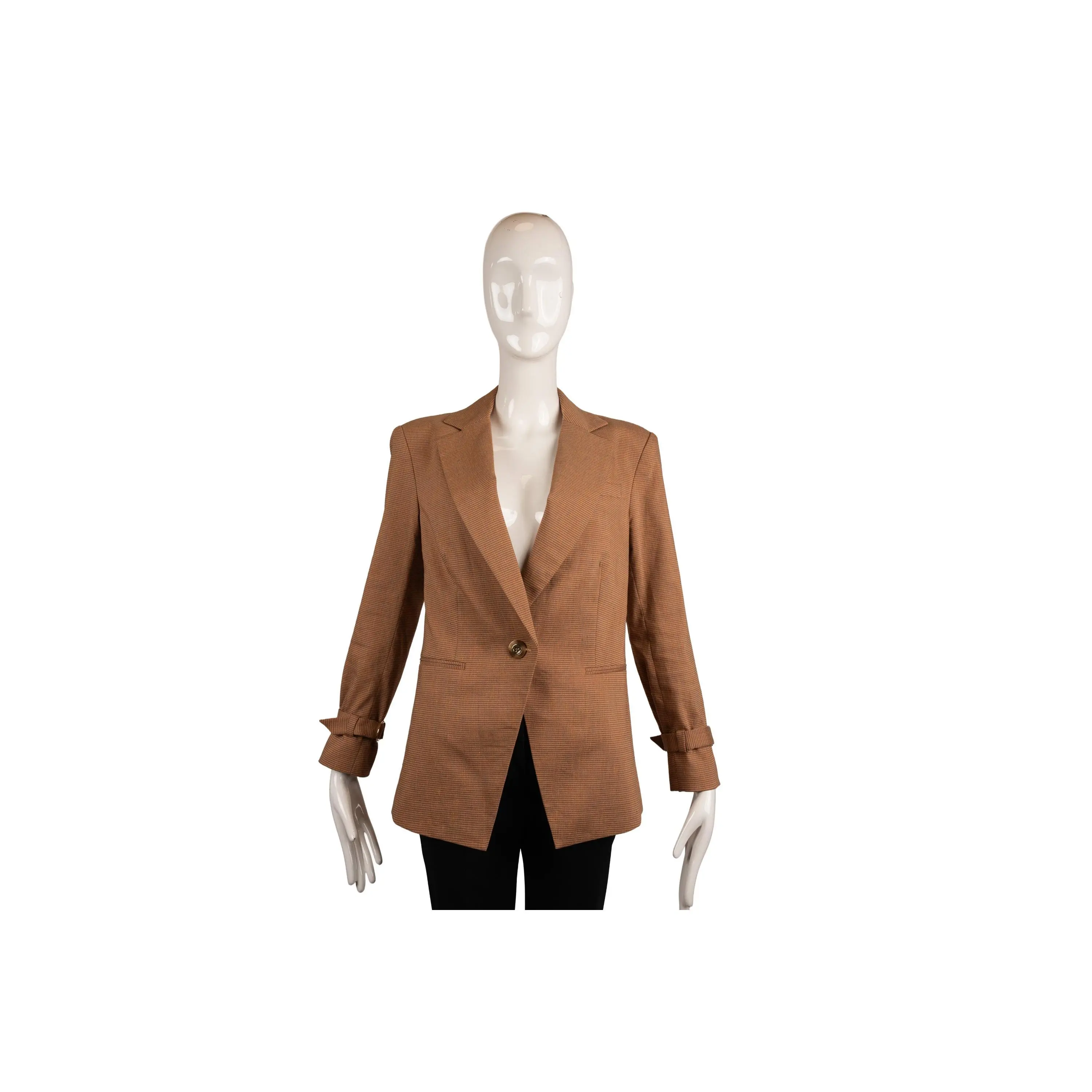 Veronica Beard Tan Beige Plaid Buckle Sleeves Blazer Size 0