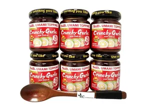 S&B Chili Oil With Crunchhy Garlic 3.9oz Pack of 6 Spicy Bundle with FREE KC Commerce Wooden Spoon Ideal for Various Dishes