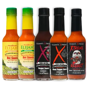 Elijah's Xtreme Starter Hot Sauce Pack - 5 Bottles Variety Pack Including: Pineapple-Mango, Original, Ghost, Xtreme Regret, Reaper Sauce - Flavor Dip, 5 Bottles Sambal Chili Jalapeno Spicy, Mild to Very Hot, Gluten Free