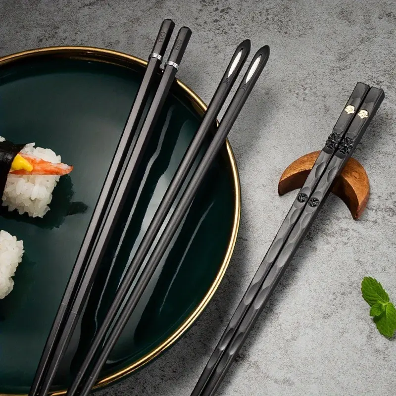5 Pairs Premium Alloy Chopsticks Set, 9.57 Inches Durable Reusable Tableware, Non-Slip Mold-Resistant Chopsticks for Home Kitchen, Sushi, Noodles & Asian Cuisine