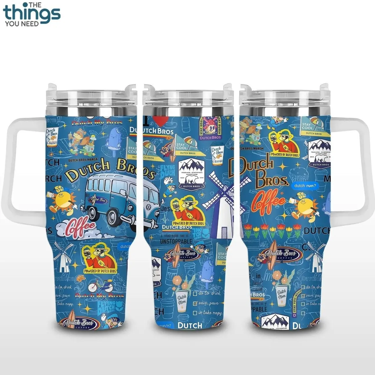 Dutch Bros Coffee Aesthetic Tumbler 40oz, Insulated Stainless Steel Travel Mug with Handle & Lid, Double Wall Vacuum Cup, Iced Coffee Lover Cup, Drive Thru Coffee Vibe, Cute Coffee Merch Gift for Dutch Bros Fans, Reusable Water Bottle Daily Use