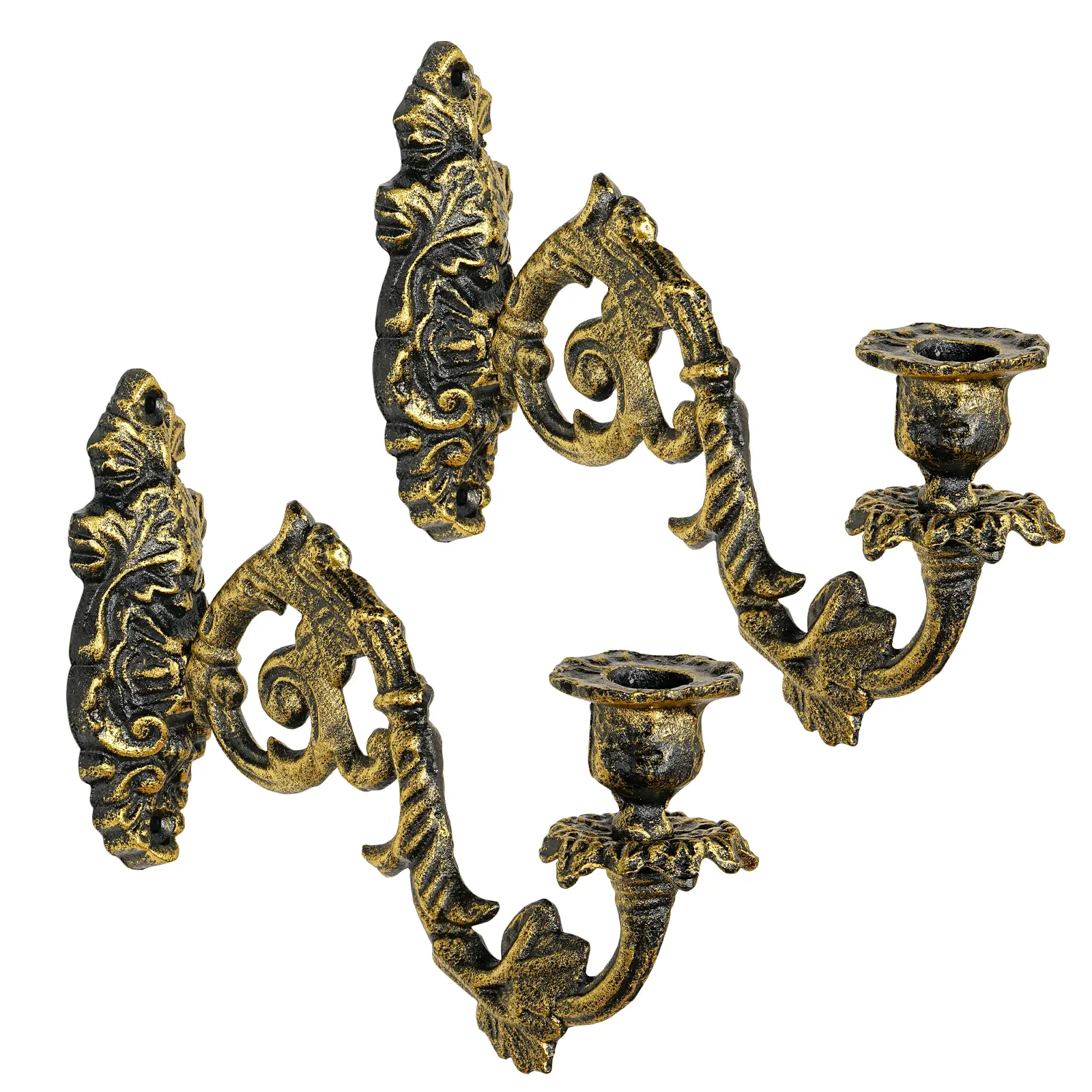 Sungmor 2-Piece Vintage Elegant Ornate Metal Cast Iron Wall-Mount Tapered Candle Sconces, Farmhouse Home Decor Holders for Living Room (Set of 2)