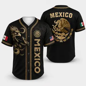 Mexican-Inspired Black Gold Eagle Snake Button Front Graphic Shirt, Aztec Pattern Short Sleeve Casual Top for Men