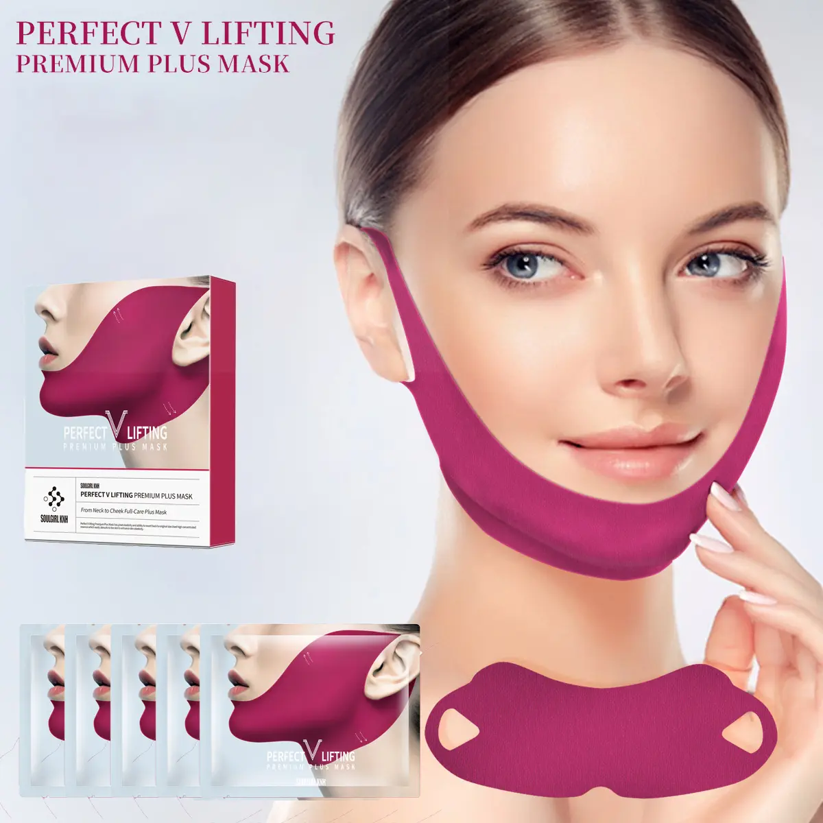 5-Piece Peptide Firming V-Shape Lifting Mask, Double Chin Strap, Rich in Peptides & Collagen, Hydrating Gel Patches, Neck Mask Firming Skin Care
