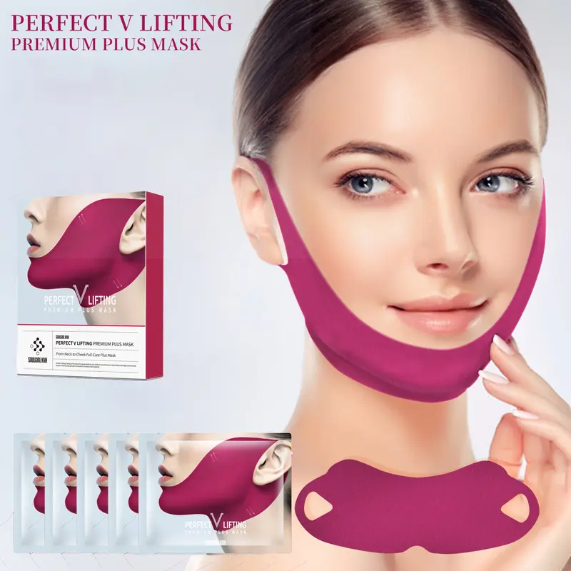 5-Piece Peptide Firming V-Shape Lifting Mask, Double Chin Strap, Rich in Peptides & Collagen, Hydrating Gel Patches, Neck Mask Firming Skin Care Beauty Products