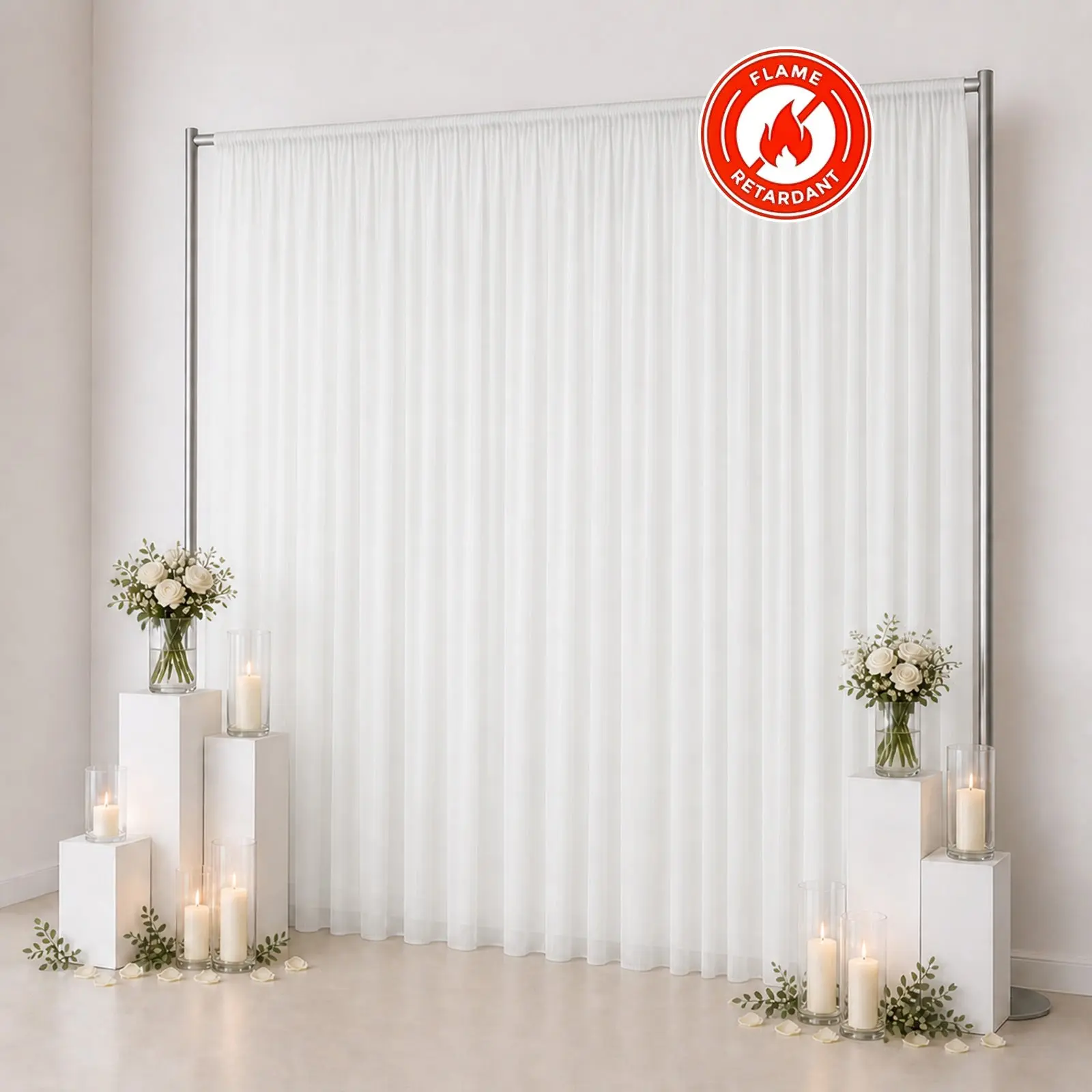 10ft x 12ft Chiffon Backdrop Curtain Panel – Ivory Durable Flame Resistant Sheer Draping Fabric with Rod Pocket