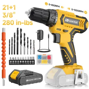 Fadak Walt Cordless Power Drill-Driver Screwdriver Combo Set - 1 Charger, Detachable High-Capacity Battery, Home Cordless Drill Tool, 21+1 Gear Settings, High Torque