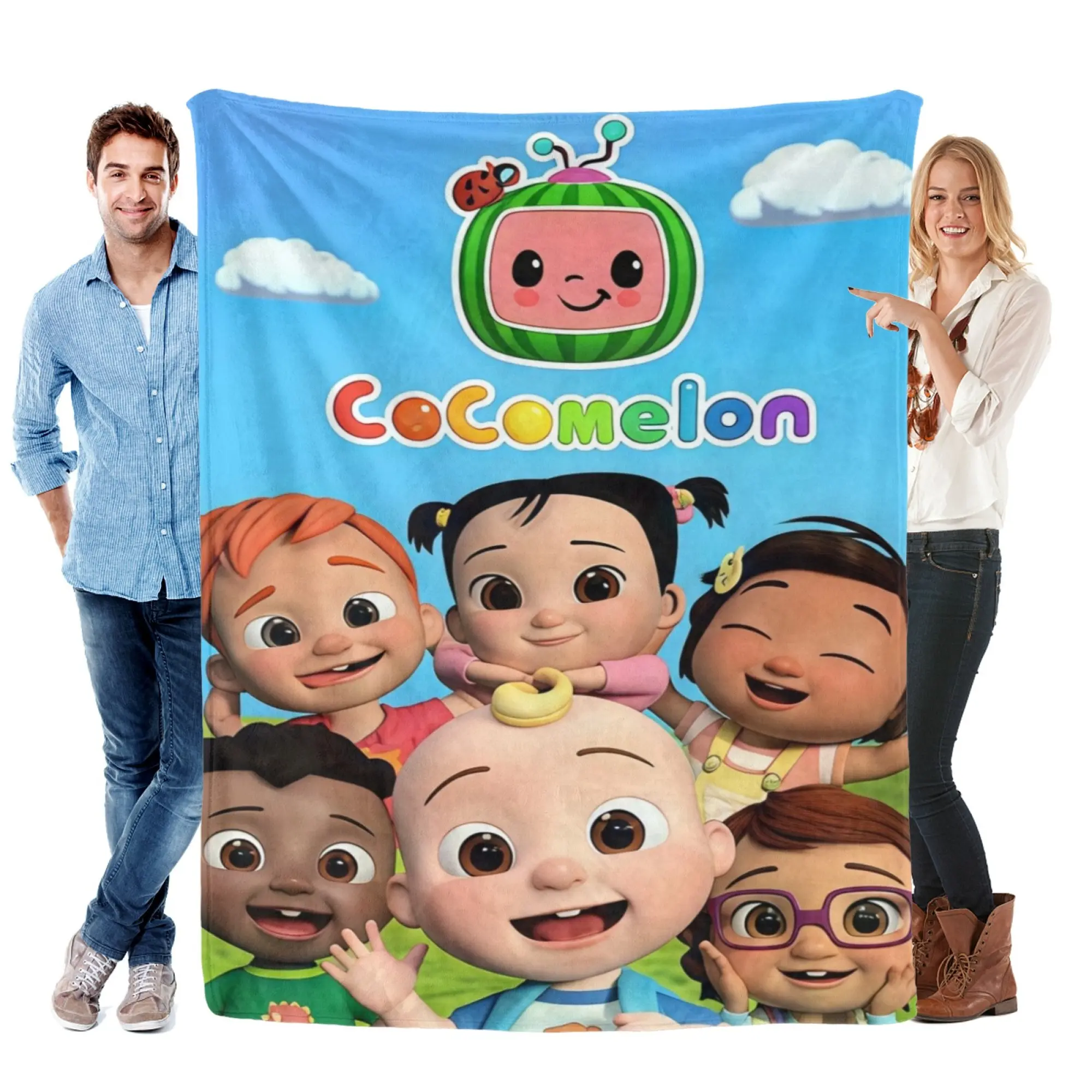Cute Cocomelon Flannel Throw Blanket – Colorful Cartoon Kids Design, Soft Cozy Blanket for Boys & Girls, Nursery Room Decor, Toddler Bedding, Sofa Bed Blanket & Fun Birthday Gift
