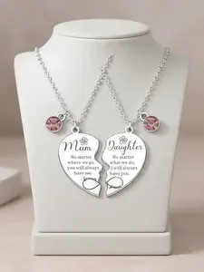 Mother & Daughter Necklace, 2 Counts Heart Design Pendant Necklace, Rhinestone Decor Matching Necklace for Women, Fashion Jewelry for Party, Daily Decor, Exquisite Jewelry for Birthday Gift, Love Heart Necklace, Necklace Set