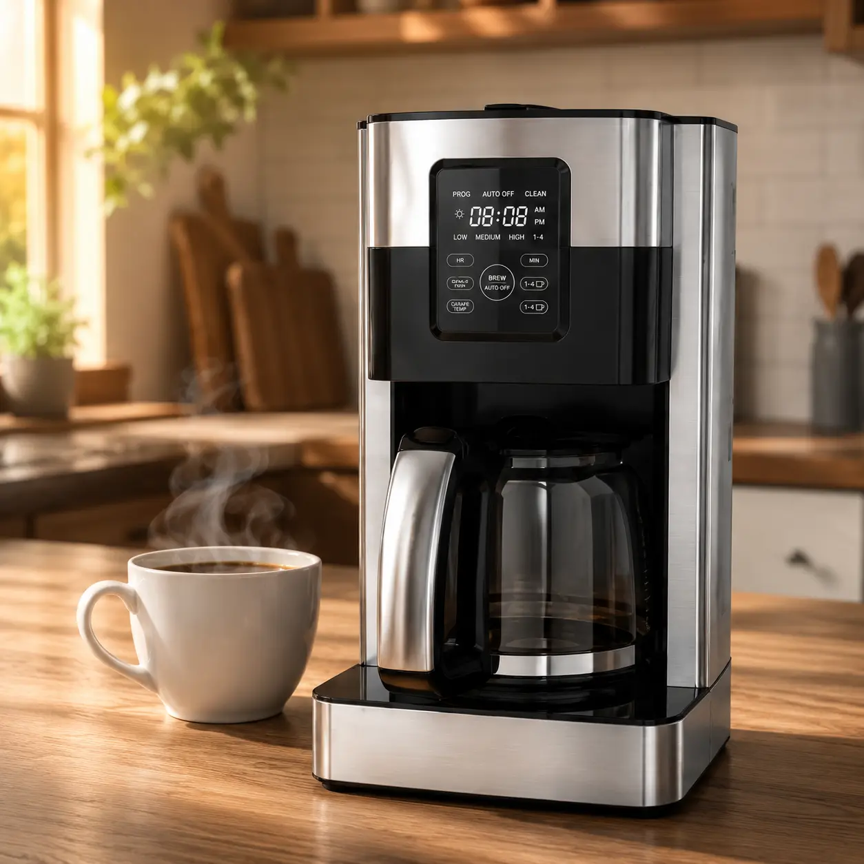 12-Cup Programmable Drip Coffee Maker with Glass Carafe, 1.8L Electric Coffee Machine with Auto Shut-Off, Digital Clock and Brew Settings for Home Kitchen