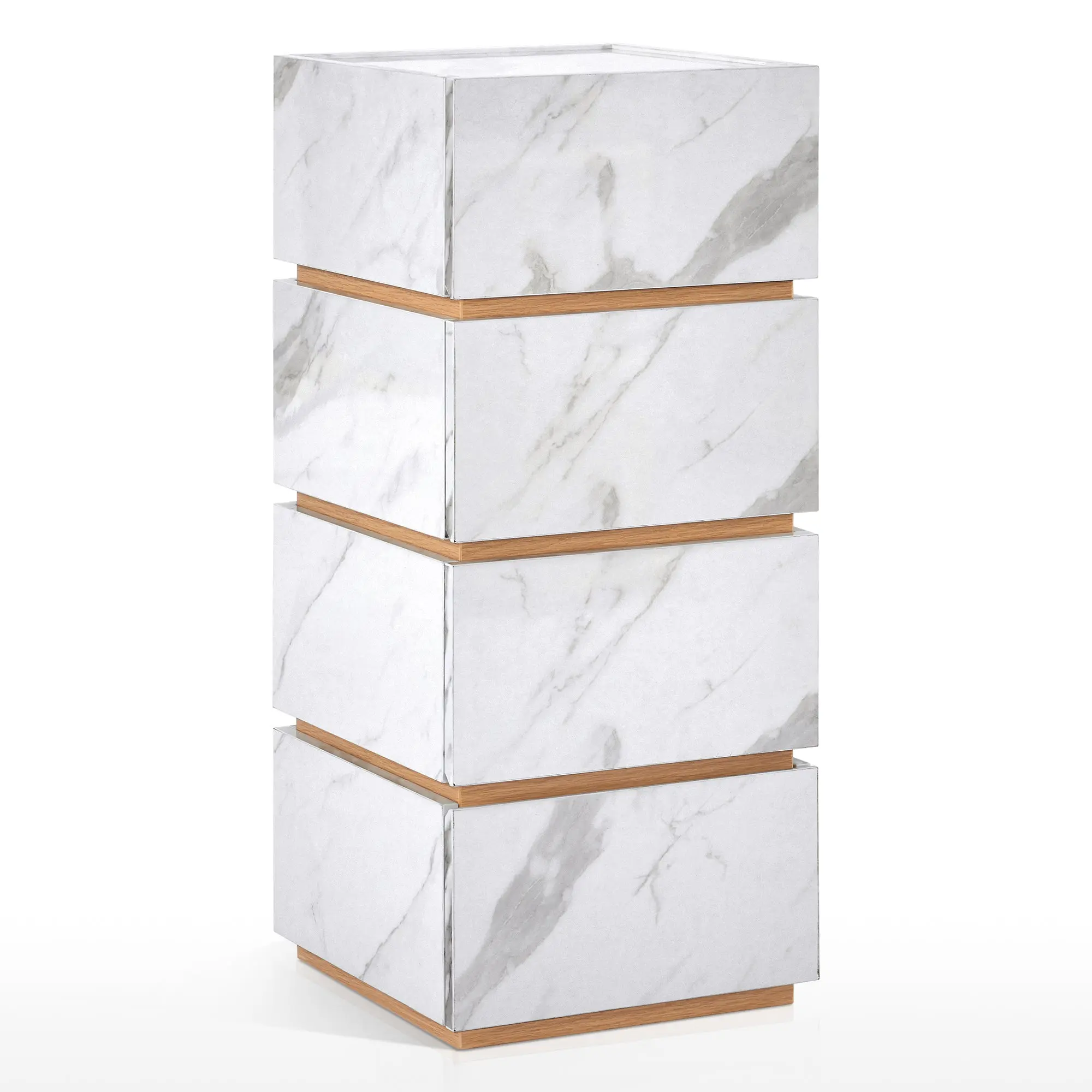 BarberPub Marble Patterned Storage Salon  Barber Cabinet with 4 Drawers, Large-Capacity Station 2037 Furniture Particle Board