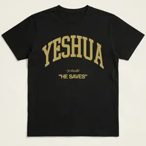 Retro Washed T-Shirt Single-Sided Printed (230 Pure Cotton T-Shirt) 'YESHUA HE SAVES' Letter And Pattern Print, Christian Gift, Mens TShirt, Mens Shirt Casual, Comfortable, Fashionable T-Shirt, Street Style Cotton