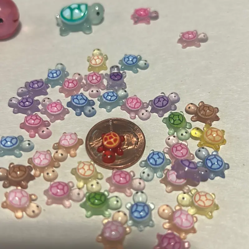 Tiniest Turtle Figurines - Glowing Dark Resin, Includes Nail Charms, Miniature Design blind bags each bag includes four turtles