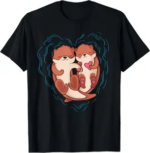 100% Cotton Cute Otter Valentine's Day T Shirt Love Otters Holding Hands T-Shirt