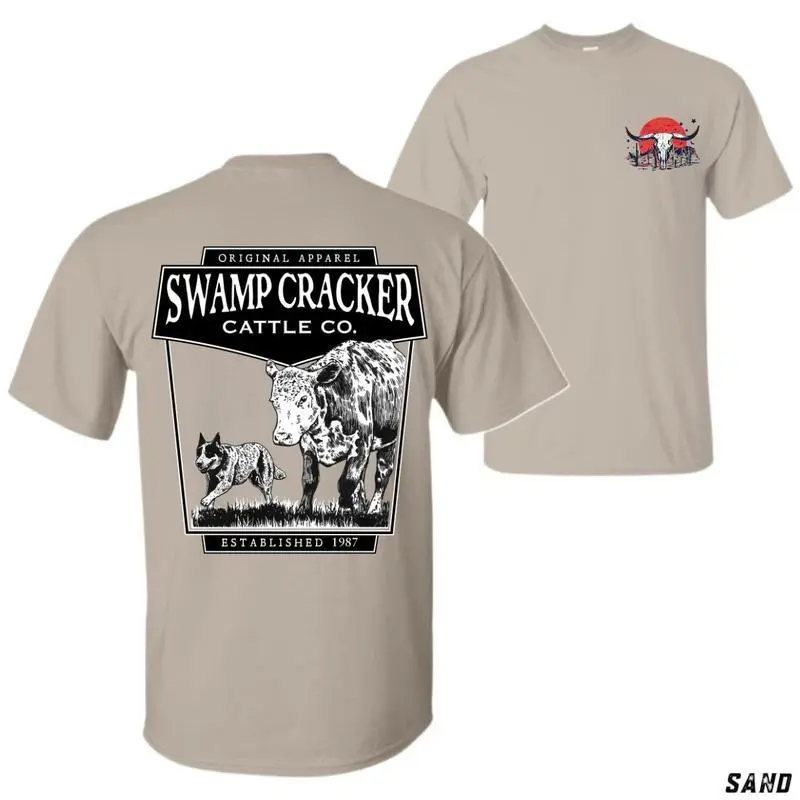 Western Ranch Tee, Swamp Cracker Cattle Co., Vintage 90s Cowboy Heritage, Farm Life Vacation Outfit, Casual Menswear Top