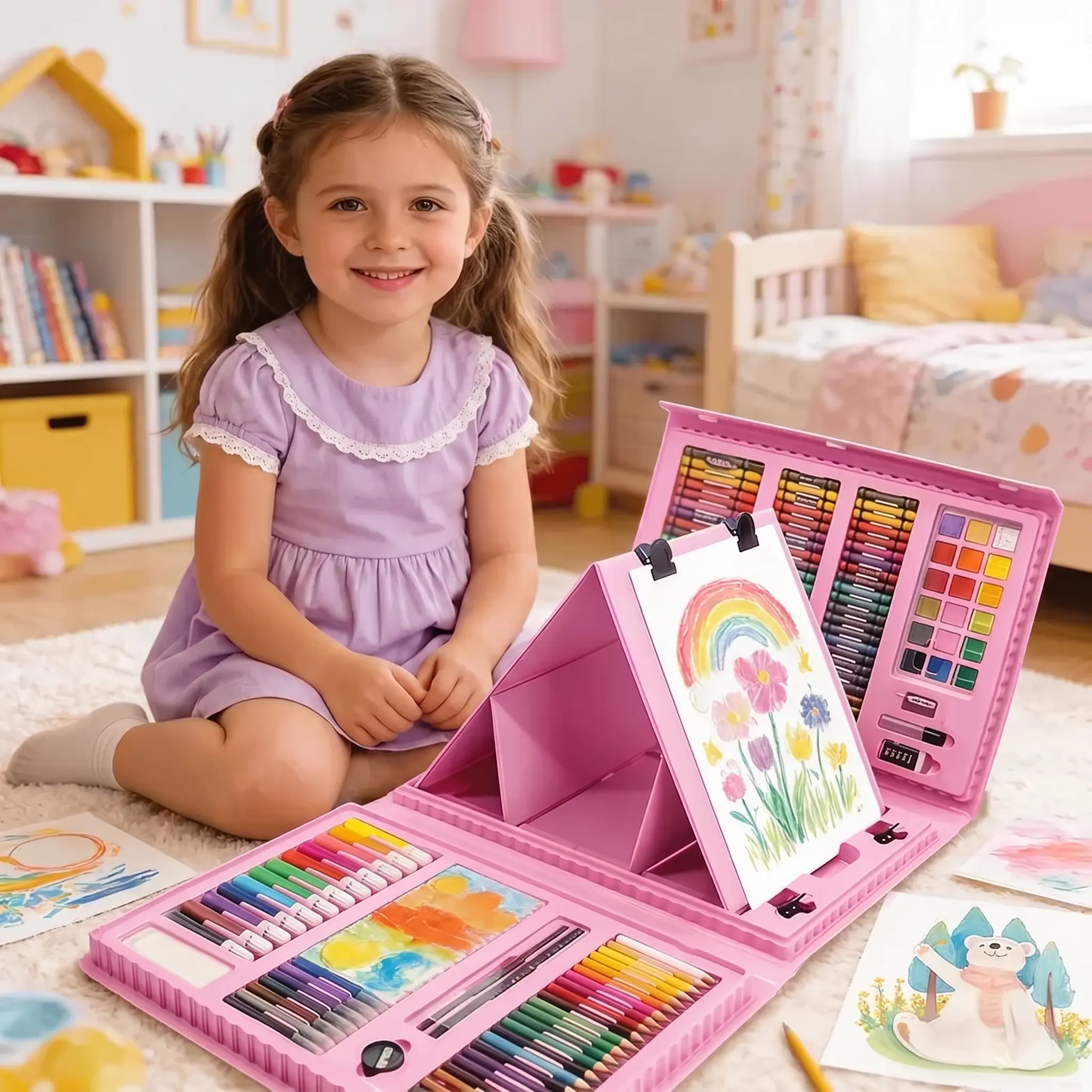 208-Pieces Drawing Art Kit, Art Supplies Gifts for Girls Boys Teens, Art Set Crafts Case with Double Sided Trifold Easel, Includes Watercolor Pens, Oil Pastels, Crayons, Colored Pencils