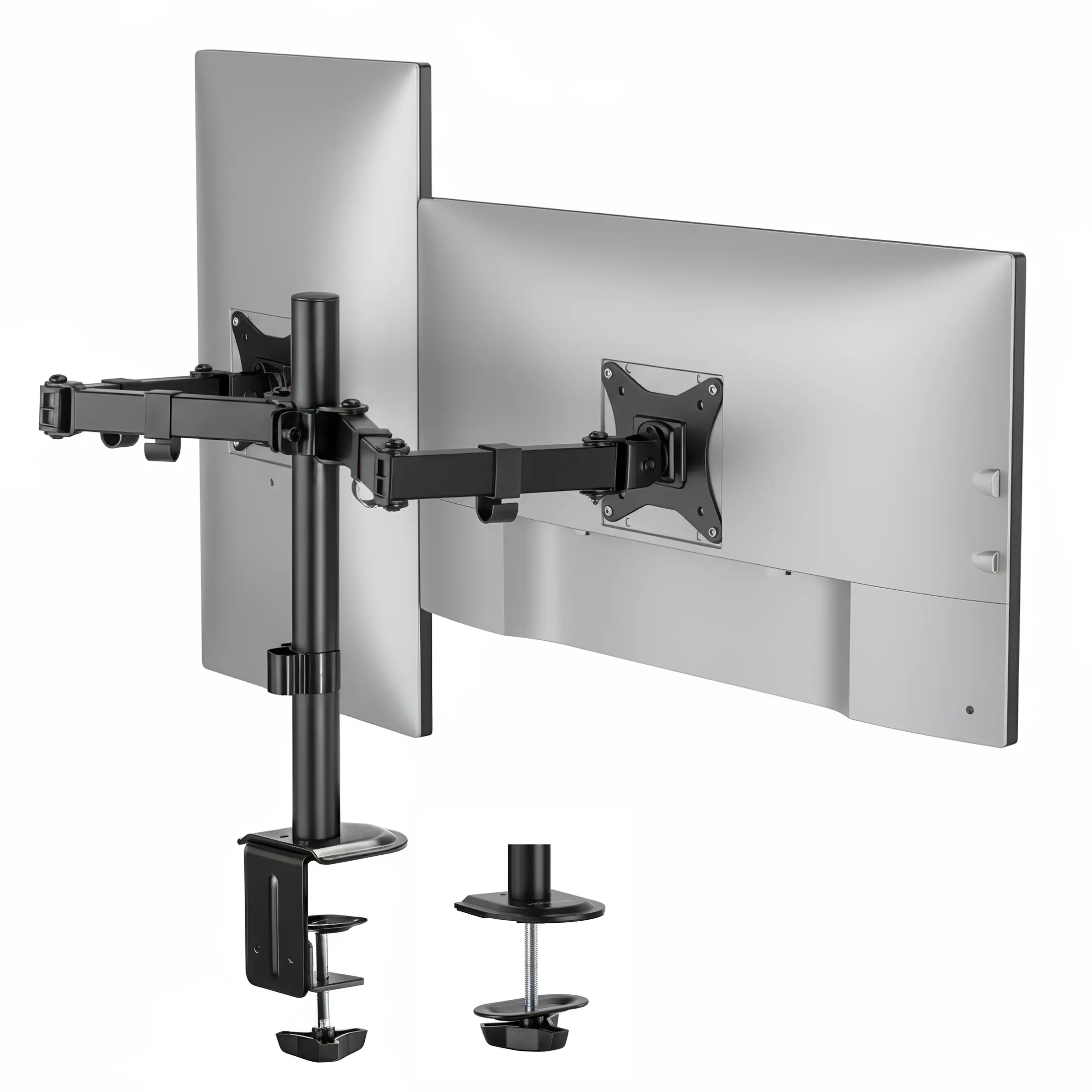 Mount-It! Dual Adjustable Monitor Arm - 17"-32" Screens, Full Motion Computer Monitor Stand, Ergonomic Office Desk Solution with Tilt, Swivel, Rotation, 19.8lb Capacity Each, Clamp/Grommet