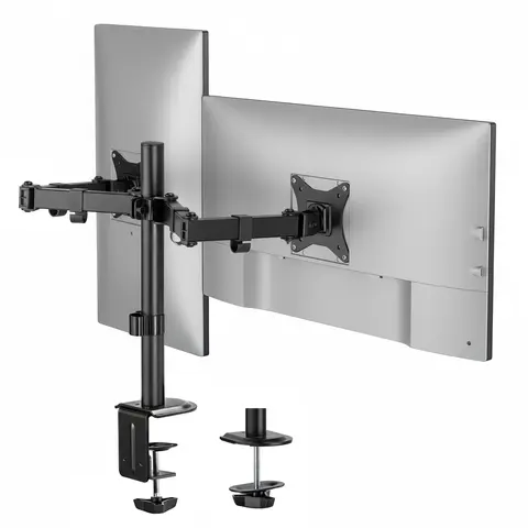 Mount-It! Dual Adjustable Monitor Arm - 17"-32" Screens, Full Motion Computer Monitor Stand, Ergonomic Office Desk Solution with Tilt, Swivel, Rotation, 19.8lb Capacity Each, Clamp/Grommet