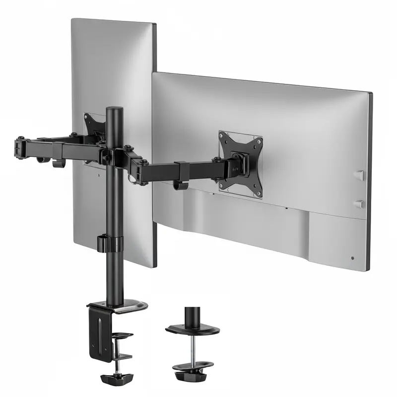 Mount-It! Dual Adjustable Monitor Arm - 17"-32" Screens, Full Motion Computer Monitor Stand, Ergonomic Office Desk Solution with Tilt, Swivel, Rotation, 19.8lb Capacity Each, Clamp/Grommet