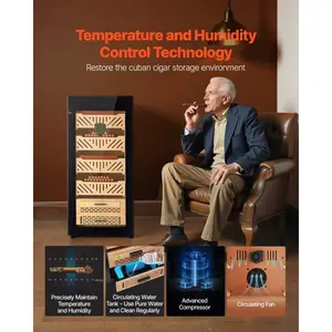 VEVOR Electric Humidor, 105L, 1000 Counts Electric Cigar Humidor Cabinet with Compressor Cooling, Constant Humidity Temperature Control, Spanish Cedar Wood Shelves Drawers, 4 Layers, for Householddealsforyoudays