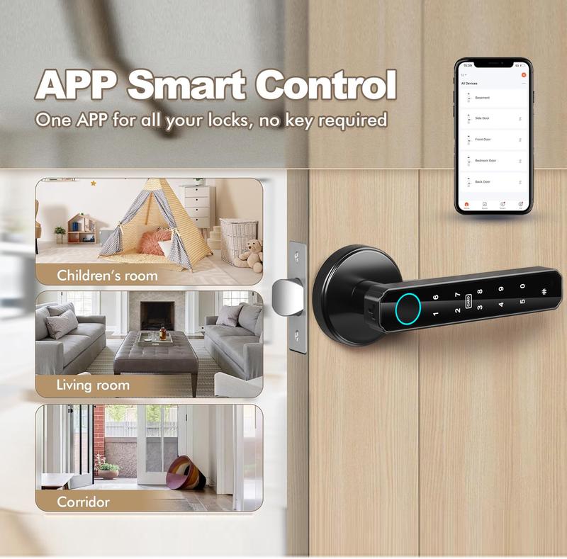 [Valentine's Day Gift ]Smart Fingerprint Door Lock with App Control, 1 Count Keyless Entry Lock with Keyboard Handle, Digital Electric Biometric Smart Door Lock for Bedroom, Keyless Entry Door Handle