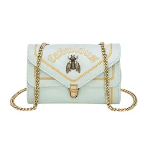 Queen Bee Embroidered Convertible Shoulder Bag with Chain Strap & Flap Closure-FINAL SALE