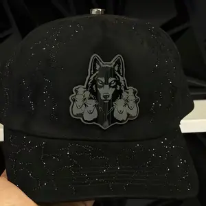 El Malo Del Cuento VM Hats Black Snapback with Wolf Design and Glitter Details
