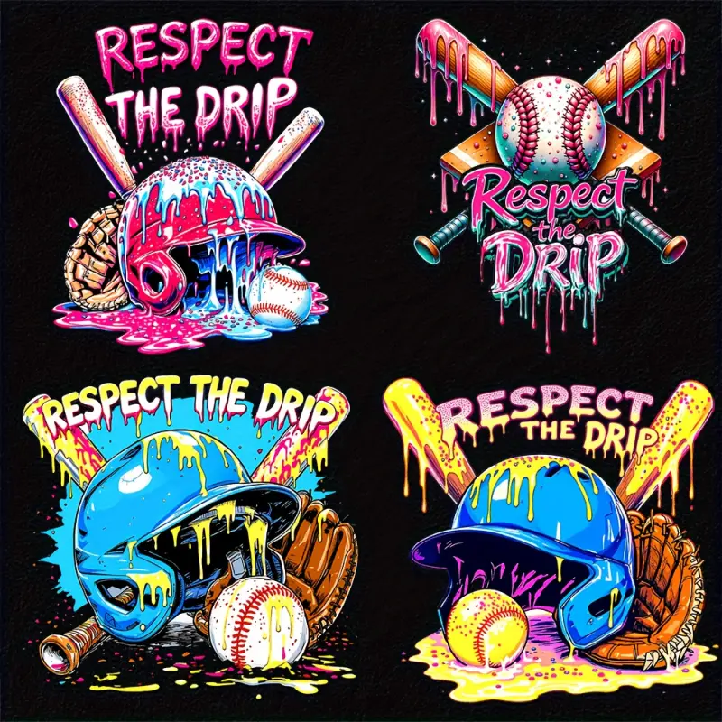Baseball Theme Heat Transfer Vinyl Stickers 4 Sheets Iron on Decals for Clothes T Shirts Bags Pillows Crafts DIY Supplies