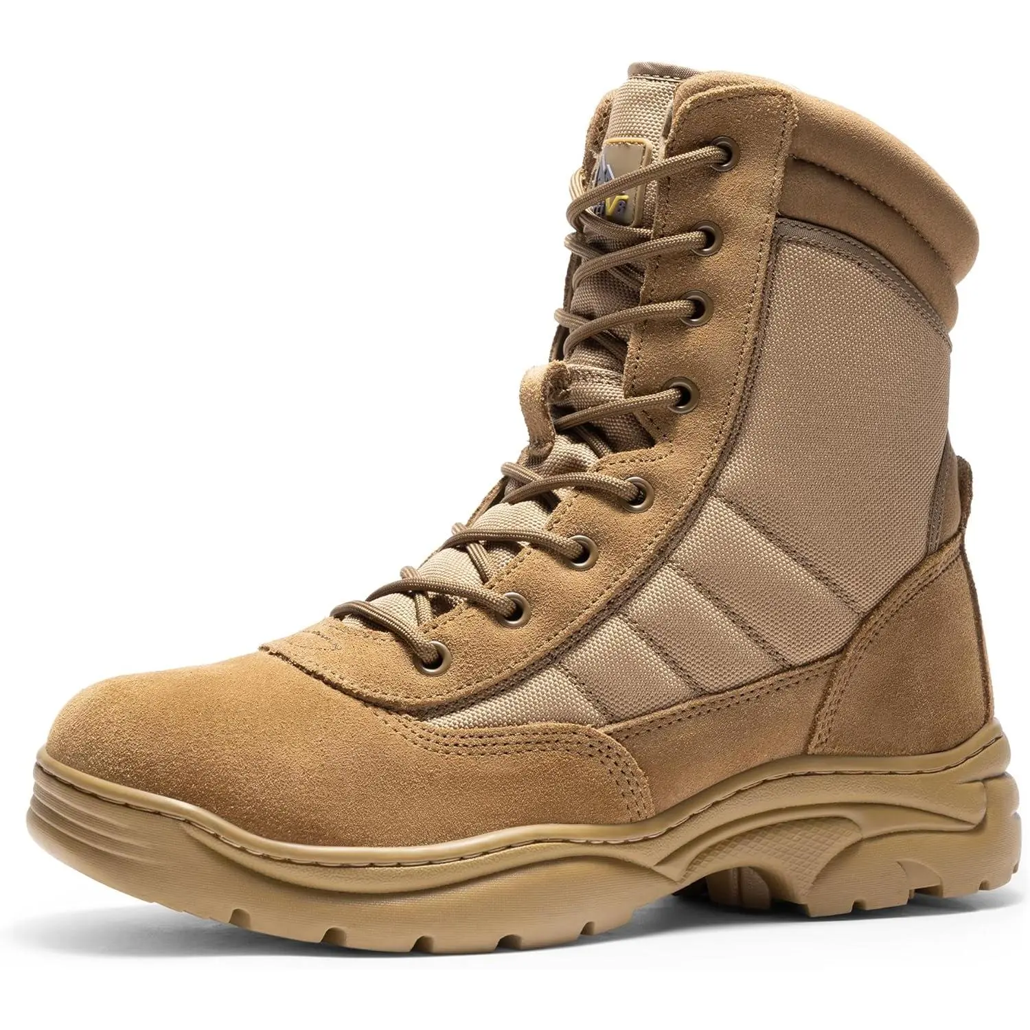Men's Leather Military Tactical Work Boots - Side Zipper, 6-8in, Hook-Loop Strap Closure, Flexible Cushioned Footwear for Worker Motorcycle Combat, Hiking, Walking, Walking Shoes, 6-8 Inches, Outdoor
