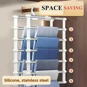 Foldable Pants Hanger Stainless Steel Closet Organizer for Jeans Skinny Pants Multi-Layer Design Easy Storage Durable Beautiful Foldable